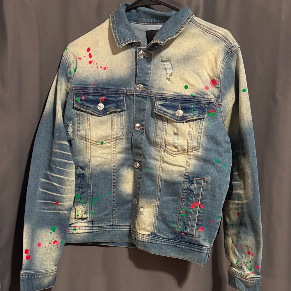 MacKeen Market Denim Jacket with Paint Splatter